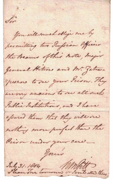 Hand-Written Letter/Note, Signed by William Pitt (the Younger)