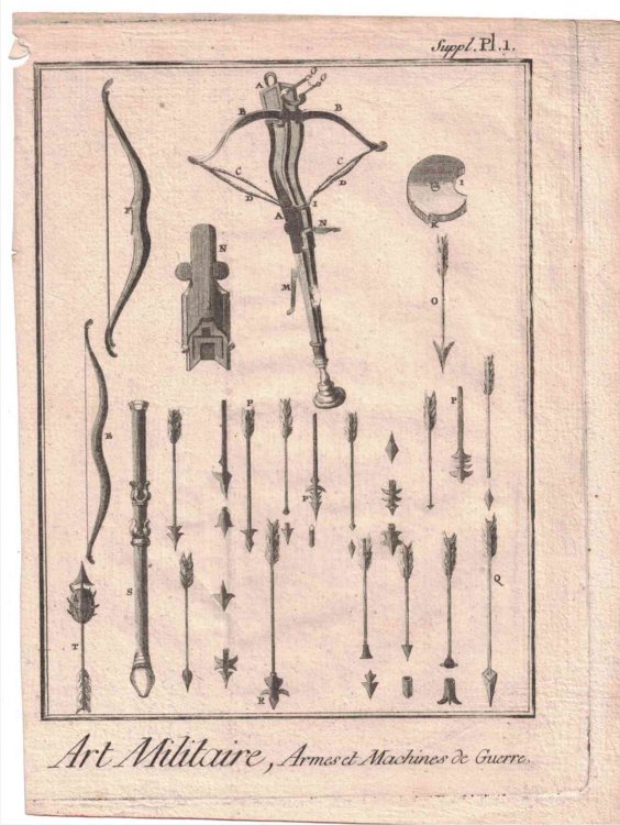 Art Militaire, Armes et Machines de Guerre, Suppl. Pl 1 [Antiquarian Engraving]