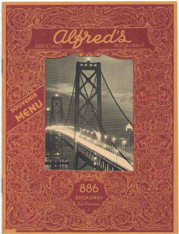 Souvenir Menu for: Alfred's [Restaurant] [Steak House] [San Francisco, California]