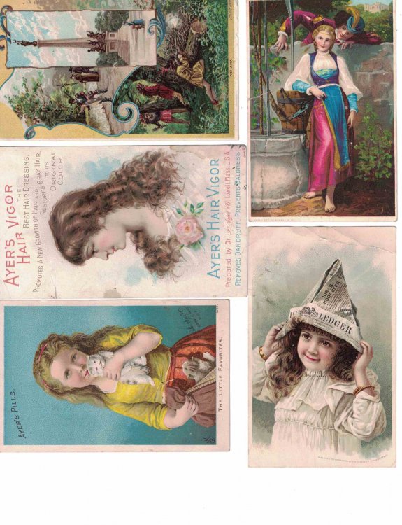 Lot of 13 Victorian Advertising Trade Cards [Arbuckle Bros.] [Ayer's Pills] [Ayer's Hair Vigor] [Dr. Jayne's Expectorant] [Hire's Cough Cure] [Unrivaled Baking Powder] [Lion Coffee]