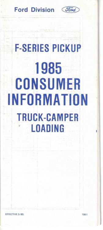 Ford F-Series Pickup 1985 Consumer Information Truck-Camper Loading