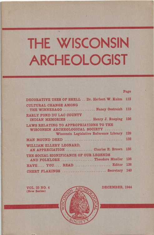 The Wisconsin Archeologist, Volume 25, No. 4, December, 1944 [New Series]