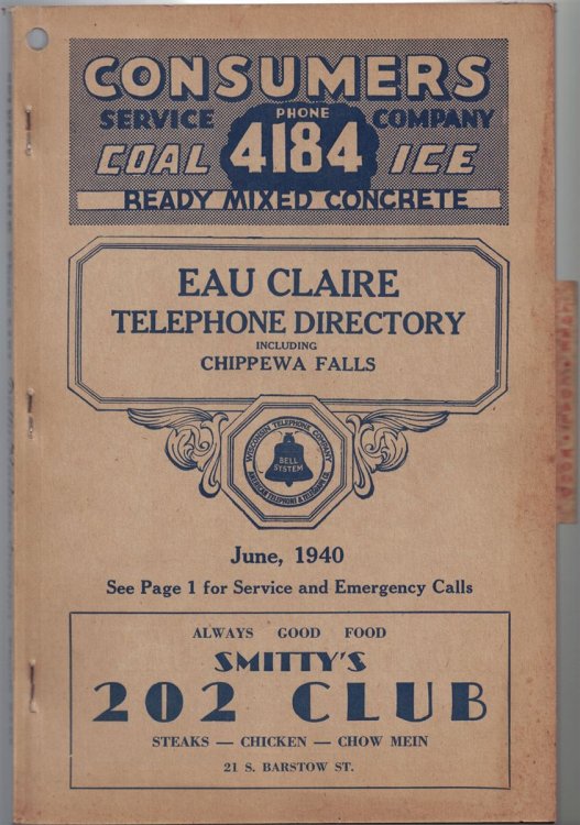 Eau Claire Telephone Directory, Including Chippewa Falls; June, 1940