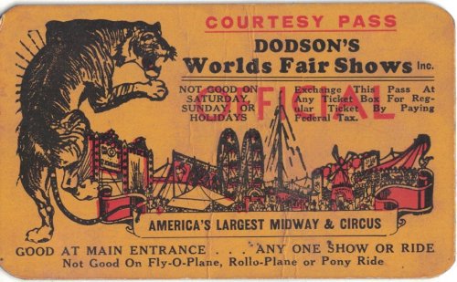 Dodson's Worlds Fair Shows, Courtesy Pass [ca 1930's]