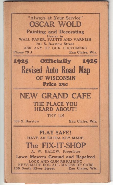 Hudson's 1925 Road Map of Wisconsin