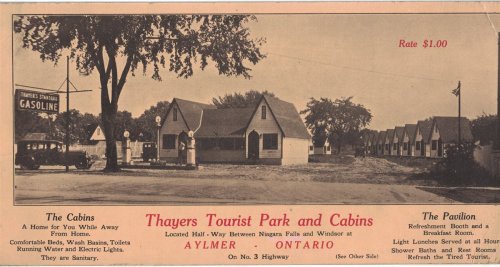Thayers Tourist Park and Cabins [advertising card] [Alymer Ontario]