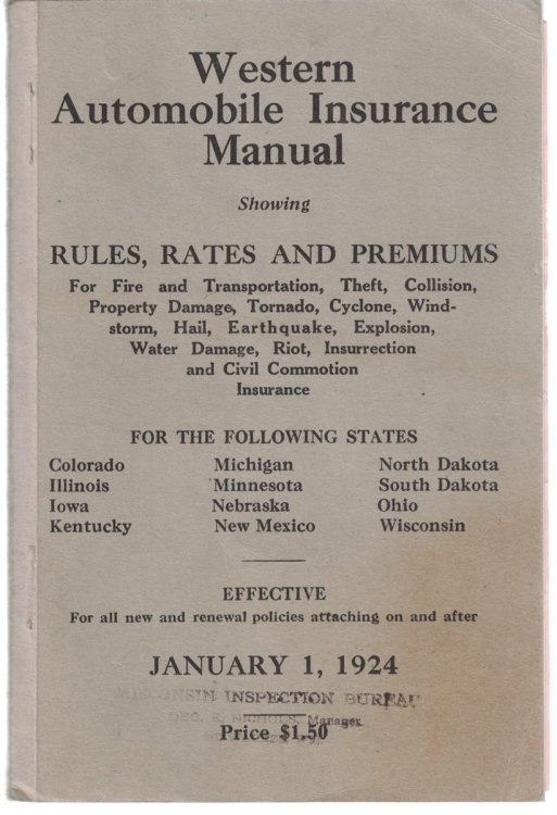 Western Automobile Insurance Manual, Showing Rules, Rates and Premiums. Effective January 1, 1924