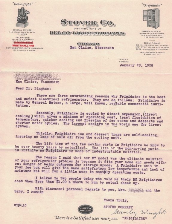 Stover Company / Frigidaire sales letter