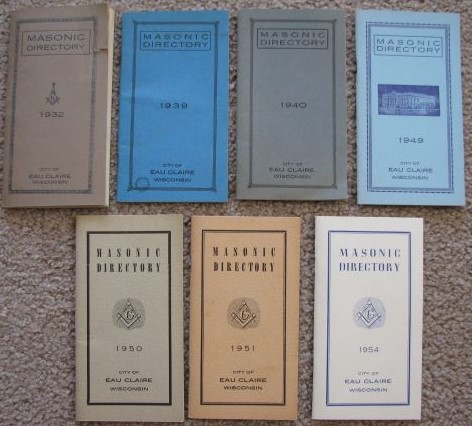 Masonic Directory, City of Eau Claire, Wisconsin [Lot of 7 issues, between 1932 and 1954]
