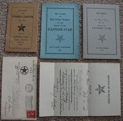 Lot of material related to the Eau Claire Wisconsin Chapter of the Order of the Eastern Star [Lot of 4 items] [By-Laws] [election letter]
