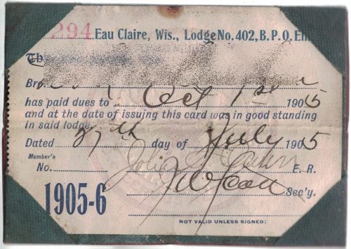 Visiting Card, benevolent and Protective Order of Elks [calling card in case; 1905] [Eau Claire, Wisconsin]
