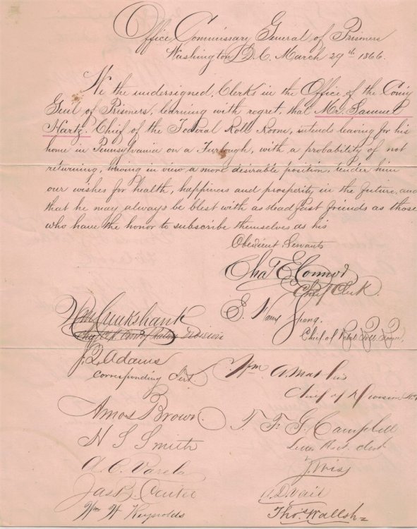 Office Commissary General of Prisoners Document, dated March 29th 1866 [Civil War related office]