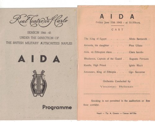 Aida Programme: Real Teatro vi Carlo, Season 1944 - 45 Under the Direction of The British Military Authorities Naples