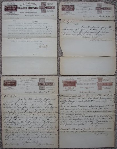 Four [4] Documents From H. B. Granger Builders' Hardware Of Minneapolis, Minnesota. Dated Between 1888 And 1890.