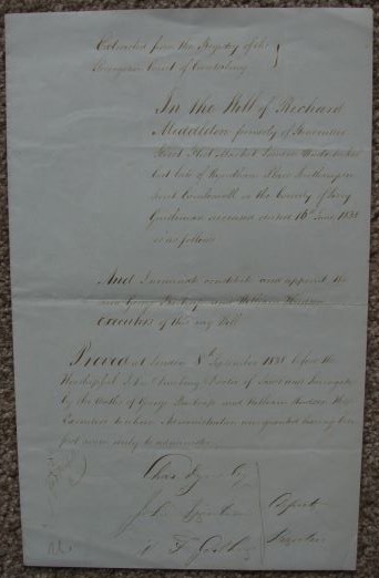 1838 Legal Document, Concerning Exectutors of a Will [Fleet Market, London]