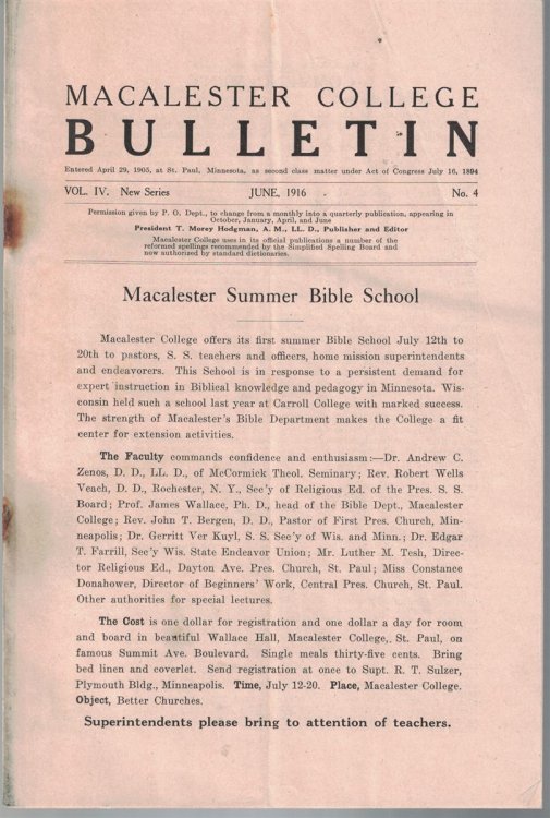 Image for Macalester College Bulletin: Vol. IV, No. 4, June, 1916 Macalester College Bulletin: Vol. IV, No. 4, June, 1916