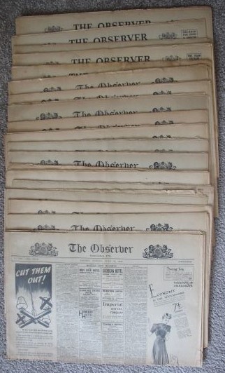 [Lot of 18 World War 2 era newspaper Issues] The Observer; includes issues during July through November, 1942