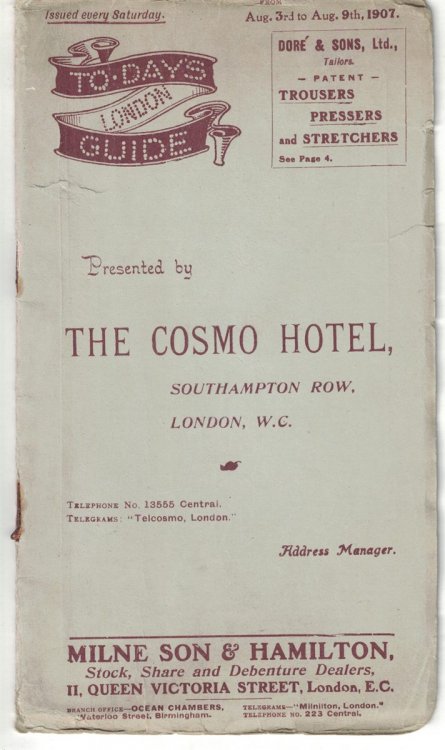 To-Day's London Guide - Presented by The Cosmo Hotel, Southampton Row, London, W.C.