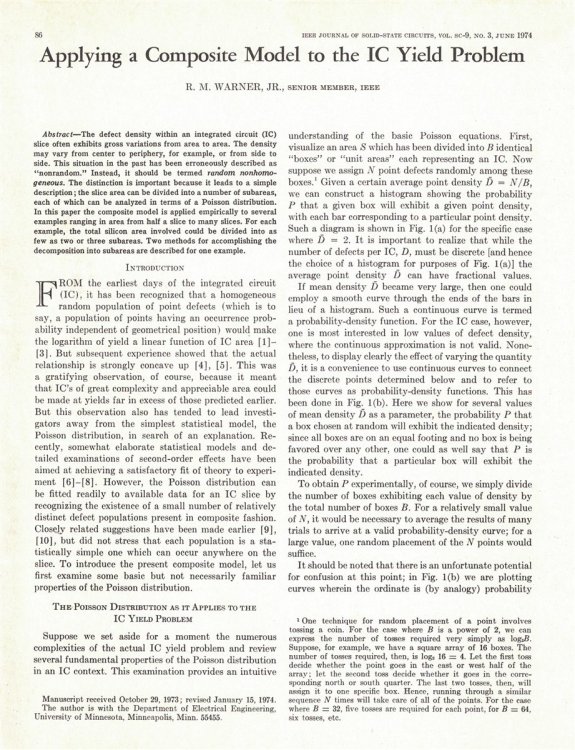 Applying a Composite Model to the IC Yield Problem [IREE Journal of Solid-State Circuits, Vol. sc-9, No. 3, June, 1974]