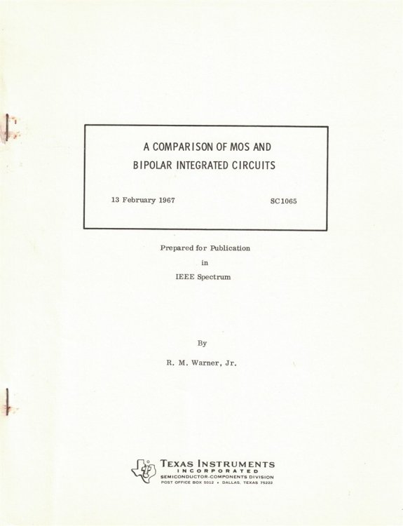 A Comparison of MOS and Bipolar Integrated Circuits [Prepared for Publication in IEEE Spectrum]