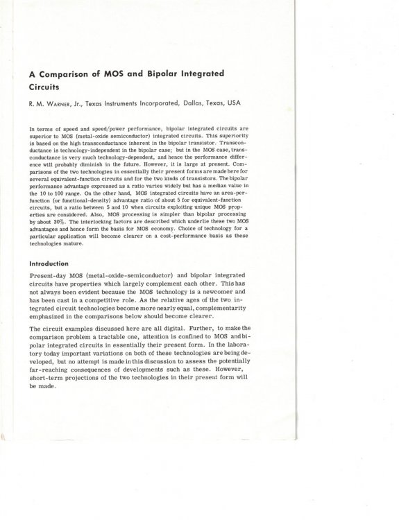 A Comparison of MOS and Bipolar Integrated Circuits
