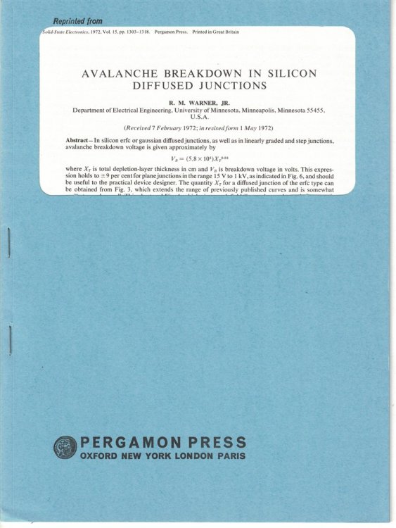Avalanche Breakdown in Silicon Diffused Junctions [Solid-State Electronics, 1972, Vol. 15, pp 1303-1318, 1974]