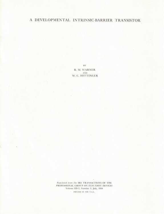 A Developmental Intrinsic-Barrier Transistor [IRE Transactions of the Professional Group on Electron Devices, Volume ED-3, Number 3, pp 157-160, 1956]