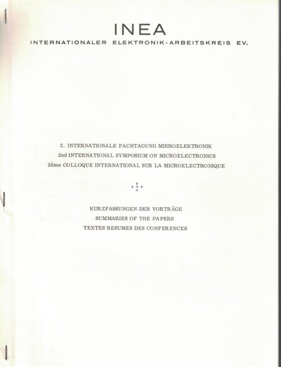 INEA Internationaler Elektronik-Arbeitskreis Ev. 2nd International Symposium on Microelectronics: Summary of the Papers