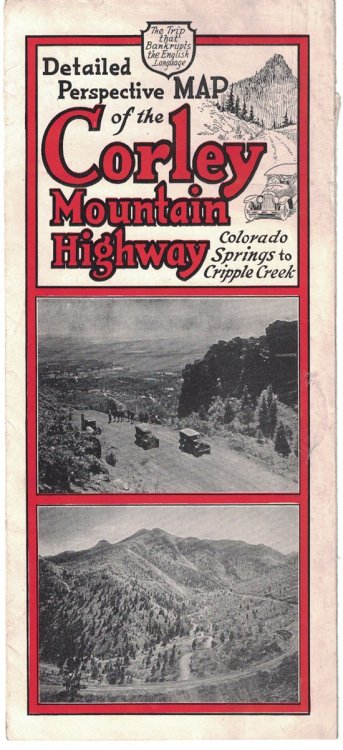 Detailed Perspective Map of the Corley Mountain Highway, Colorado Springs to Cripple Creek [Road Map / Tourist Guide]