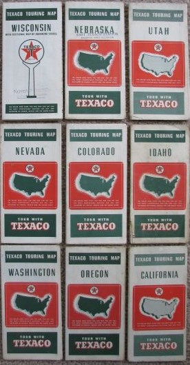 [Lot of 9] Texaco Touring Maps; includes Wisconsin, Nebraska, Utah, Nevada, Colorado, Idaho, Washington, Oregon, and California [State Road Map] [Circa late 1930's - early 1940's]