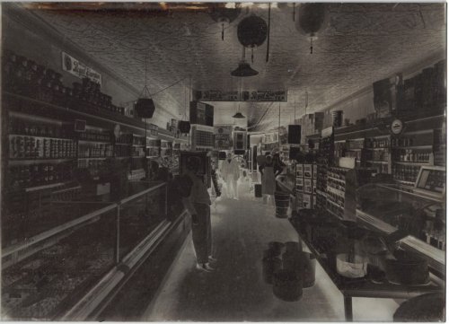 Glass Plate Negative of the inside of a grocery store - circa 1900 [Whitewater, Wisconsin]