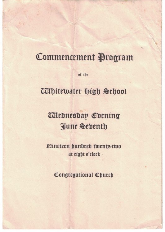 Commencement Prograom of the Whitewater High School [1922] [Wisconsin]