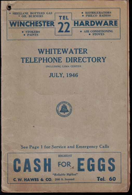 Whitewater Telephone Directory, Including Lima Center: July, 1946 [Wisconsin]