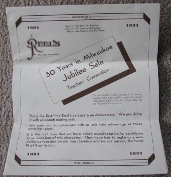 Reel's [Department Store], Milwaukee, Wisconsin advertising mailer [1931]