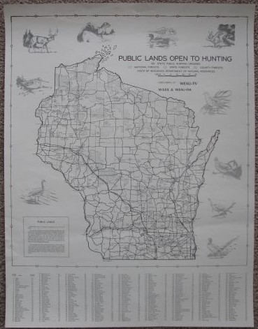 Map: Public Lands Open To Hunting; Complements of WEAU-TV, WAXX & WEAU-FM [Wisconsin, circa 1960's]