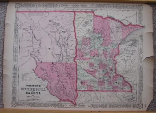 Vintage Map: Johnson's Minnesota and Dakota [Johnson and Ward] [circa 1863-1864]