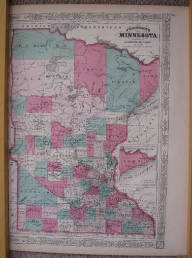 Vintage Map: Johnson's Minnesota [circa 1866]