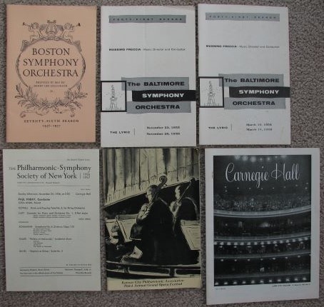 [Lot of 6] 1950's Symphony Orchestra Programs [Boston; Baltimore(x2); New York; Kansas City; Carnegie Hall] [one signed by conductor Hans Schwieger]