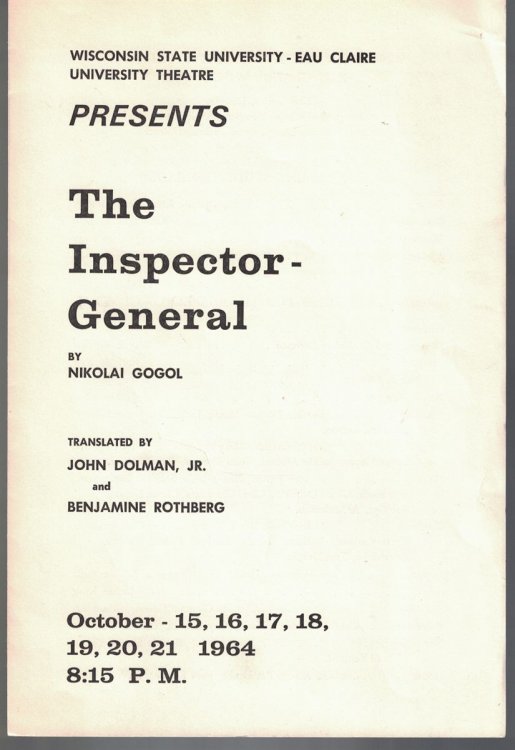 Wisconsin State University - Eau Claire University Theatre Presents: The Inspector General (October 15 - 21, 1964) [Program]