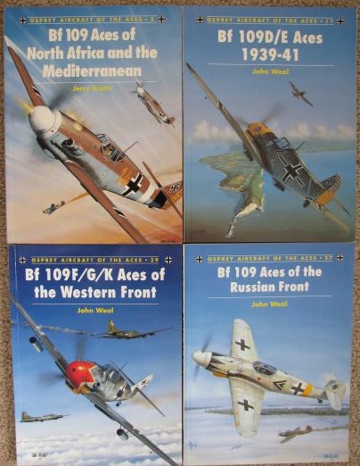 [Lot of 4] Osprey Aircraft of the Aces: Includes #2 - Bf 109 Aces of North Africa and the Mediterranean; #11 - Bf 109d/e Aces 1939-41; #29 - Bf 190f/g/k Aces of the Western Front; and #37 - Bf 109 Aces of the Russian Front