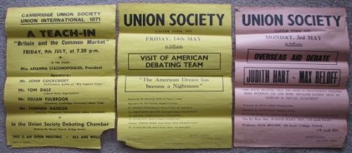 Lot of 3 1971 Cambridge Union Society event posters [Cambridge University]