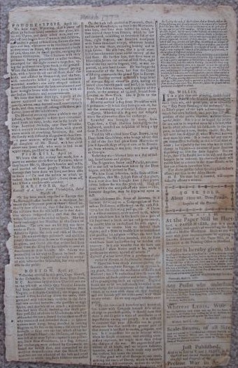 Circa 1780 Boston newspaper [Draper and Folsom] [US Revolutionary War era]