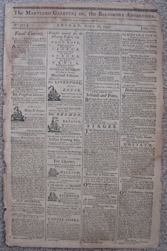The Maryland Gazette; or, the Baltimore Advertiser - Friday, April 16, 1790 [vintage newspaper]