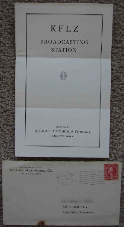 [1924] KFLZ Broadcasting Station brochure [Atlantic Automobile Company, Atlantic Iowa]