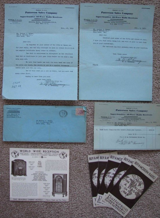 [Lot of] 1933 Patterson Radio Company Sales Documents [Patterson Sales Company, Beverly Hills, California]