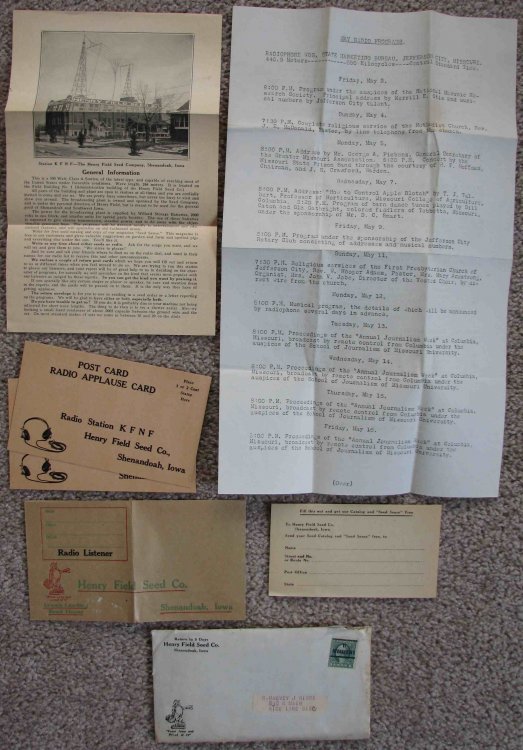 KFNF Radio Station Ephemera [The Henry Field Seed Company, Shenandoah, Iowa] [ca mid-1920's]
