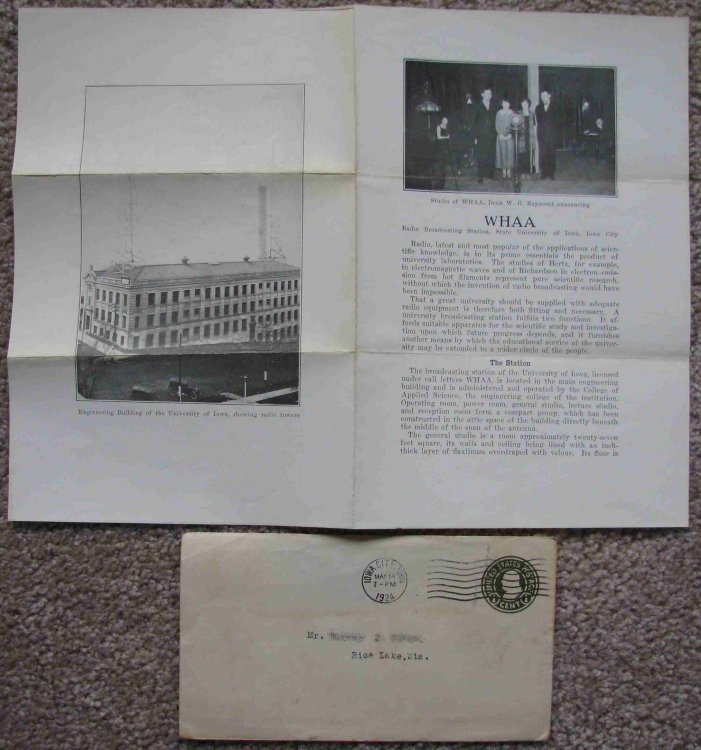 1924 WHAA Radio Station Pamphlet [State University of Iowa, Iowa City]