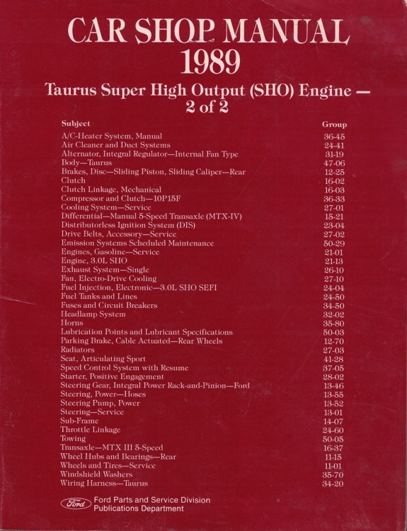 1989 Ford Car Shop Manual; Taurus Super High Output (SHO) Engine (volume 2 of 2)