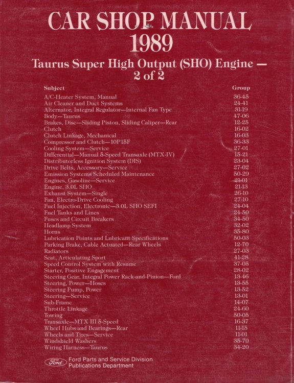 1989 Ford Car Shop Manual; Taurus Super High Output (SHO) Engine (volume 2 of 2)