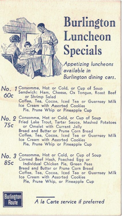 Burlington Luncheon Specials [menu card]